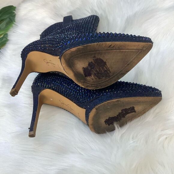 Jessica Simpson Vianne Stiletto Crystal Embellishment Ankle Booties Navy 7 - Picture 7 of 8